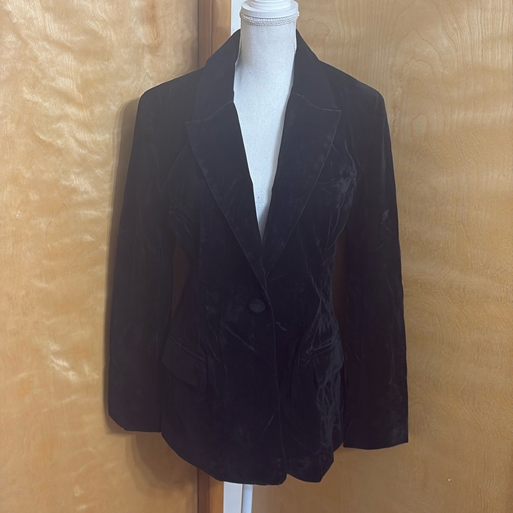 NWT Steve Madden Black Velvet Harlow Long Sleeve Blazer Jacket L